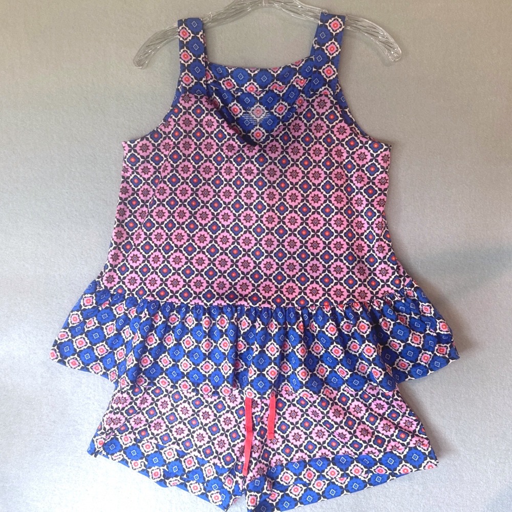 Cuddl Duds Womens Pajama Set XS Pink Blue Peplum Tank Shorts 2pc Loungewear - Picture 2 of 8